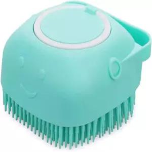 애완동물 목욕 마사지 브러시 강아지 고양이 그루밍 소프트 비누 디스펜서(파란색)