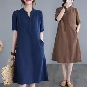 데일리 헨리넥 면혼방 주머니 여름원피스 긴치마 연말룩 파티룩 모임룩 데이트룩