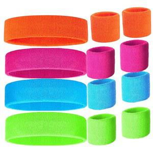 eAj 80년대 스웨트밴드, 스포츠 헤드밴드 및 손목밴드, 스웨트밴드 네온 컬러, 80년대 파티, 여성용 스웨트밴드, 컬러풀 스웨트밴드 세트