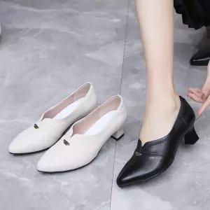 미들힐 가죽 진가죽 뾰족한 봄가을 펌프스 로퍼 슈즈 스틸레토 여자신발 통굽 단화 컴포트화 원템1