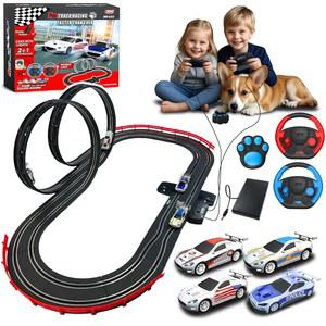 AGM MASTECH 슬롯카 레이스 트랙 및 부품 시리즈 핸드 세트 듀얼 컨트롤, 세트, 고속 트램 2대의 랩 라이선스 4대의 카운터가 레이싱 포함된 슬롯카,