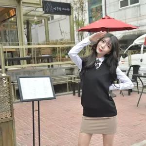 교복몰 보풀방지 블랙 롱조끼(여자) 교복 학생복 nXU6+1yyQ