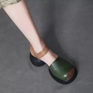 빈티지 단화 통굽 샌들 플랫폼 사각 여자신발 웨지힐 배색 핸드메이드 웨지 원템5
