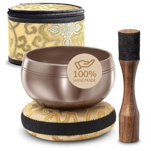 사일런트 마인드 티베트 노래 그릇 세트 u2013 쉽게 플레이 가능하고 쿠션, 망치, 케이스 포함 초보자 친화적인 명상 | 스트레스 해소 및 마음챙김 선물 준비 완료