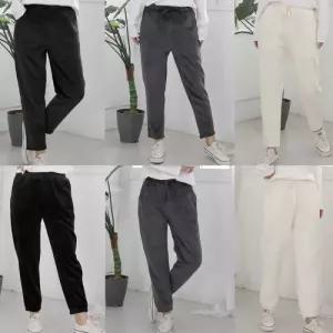 여성용 겨울 골덴 포켓 기모 조거팬츠 밴딩 배기핏 벨벳 스판 원단 바지 HlH9+8gnA