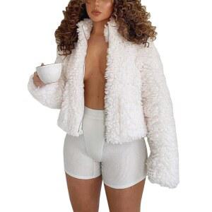 JIKAL 오버사이즈 모피 코트 긴 소매 부클 지퍼 업 스너그 시어링 테디 인조 재킷, 여성용 포켓 포함