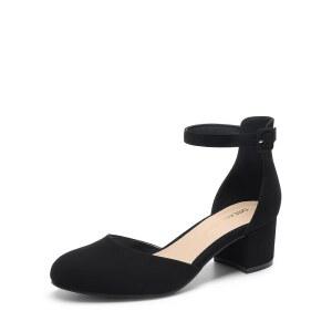 드림 페어 여성용 클로즈드 라운드 토 로우 블록 힐 발목 스트랩 청키 펌프스 드레스 웨딩 오피스 파티 슈즈