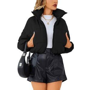 루미스터 여성 경량 퀼팅 재킷 긴 소매 스탠드 칼라 지퍼 크롭 퍼퍼 코트