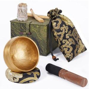 알라세모 티베트 노래 그릇 세트(3.15인치, 구리) - 손 망치질, 사운드 목욕, 요가 및 명상 스트레스 해소에 완벽한 제품, 선물 상자, 무료 팔로 산토 나무 + 캘리포니아 화이트 세이지 제공