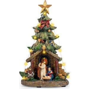 피규어 LED 조명이 있는 캔디라이프 뮤지컬 크리스마스 트리 성탄화 장면, 장식 선물을 위한 성가족 탁상 홈 장식품