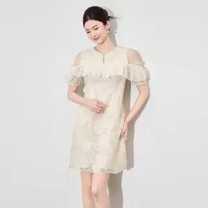 여성 세련된 쉬폰 원피스 프렌치 스팽글 자수 오간자 DUCHI1