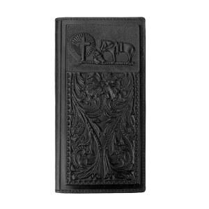 MUXILING 남성용 로데오 지갑 웨스턴 RFID 차단 가죽 더블폴드 롱 카우보이