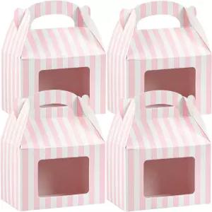 파티 선물용 바이오텍 4 x 2.5 인치 박공 상자 매력적인 선물 25 개 - 줄무늬 패턴 분홍색 및 흰색 종이