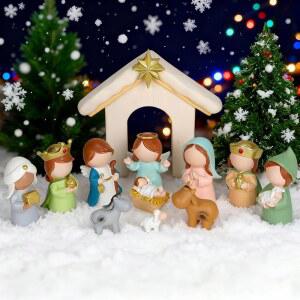 아쿨가치 크리스마스 성탄절 선물 세트, 실내 탁상 장식을 위한 12피스 미니 장면 피규어 (컬러풀)