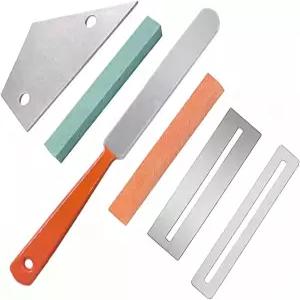 기타 루티어 도구 키트에는 프렛 크라우닝 파일 1개 스테인리스 스틸 로커 핑거보드 가드 프로텍터 2개