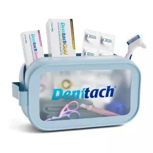 틀니 스타터 키트 9피스 키트에는 덴택 세븐 열가소성 골드 깨끗한 정제 케이스 브러시 가위 핀셋 극세사