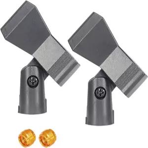 2pcs 마이크 클립 스탠드용 조절 가능 홀더 휴대용 마이크용 클램프(블랙)
