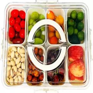 킨스토 스낵 상자 용기 식사 준비 분할 서빙 플래터와 트레이 뚜껑 손잡이 재사용 가능한 휴가 캠핑 여행