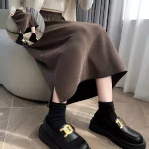 심플 여성 융기모 롱스커트 밴딩 골덴 겨울 코듀로이