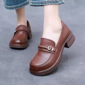셉띠엠브레 빈티지 가을 단화 리얼 소가죽 여자플랫슈즈 원포인트 사계절 통굽 구두 로퍼 작은 UNO3