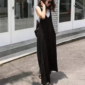 빅사이즈 U넥 블랙 오버핏 와이드 점프수트 zNg8+9OEw