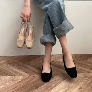 스웨이드 사각 슬링백 샌들 캐주얼 가을 블랙 낮은굽