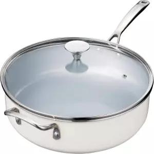 뚜껑이 있는 논스틱 소테 팬 5QT 딥 프라이팬 스테인리스 스틸 헬퍼 손잡이 한 요리를 위한 12인치 대형