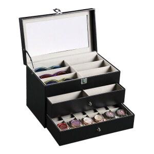 안경 시계 보관함 가죽 거치대 주얼리 보석함 수납 상자 2단