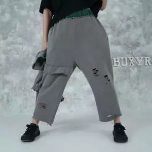 벅시루 꽃게 그런지 데미지 간절기 쭈리면 여성 8부 밴딩 츄리닝 배기팬츠