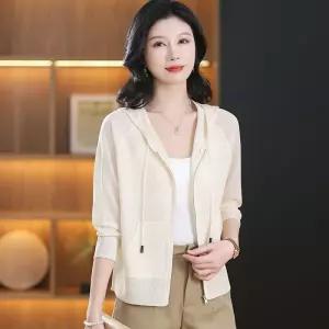 마킷4 여자 니트 가을 집업 큐티 카디건 상의 가디건 솔리드 얇은 래쉬가드 후드 겉옷 JEN1