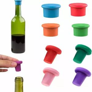 8팩 활기찬 실리콘 와인 스토퍼 - 재사용 가능한 밀폐 샴페인 맥주 병 씰러 스파클링 음료