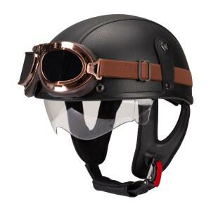 레트로 가죽 크랭크 클래식 반모 헬멧 선바이저 오토바이