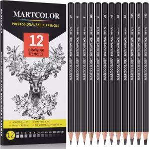 MARTCOLOR 드로잉 스케치 연필 세트 12팩 흑연 연필(14B - 2H) 아트 셰이딩 초보자 및 프로 아티스트를