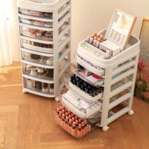 이동식 화장대 메이크업 수납 박스 선반 5단 협탁 바퀴 도구 일층 타입