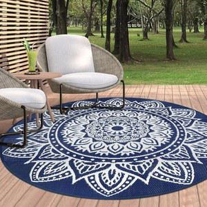 패미베이 6피트 원형 보호 야외 플라스틱 빨대 러그, 방수, 휴대용, 리버서블, 자외선 차단, 파티오, 현관, 캠핑, 다크 블루