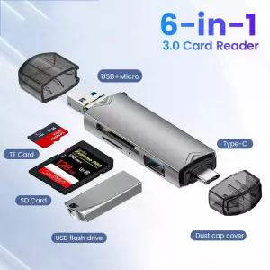 6 in 1 Card Reader USB3.0 카드 리더기 USB 3.0 에서 C 타입 마이크로 범용 OTG 어댑터 다기능 SD TF 고속