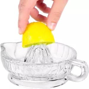 YGHQAP 유리 레몬 압착기 수동 시트러스 착즙기 손잡이 및 붓기 투명 손 신선한 과일 주스 오렌지용 핸드