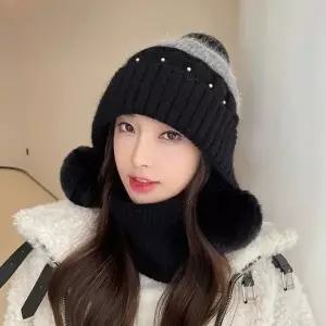 여성 겨울 방한 귀여운 스타일 방울 기모 보넷 모자