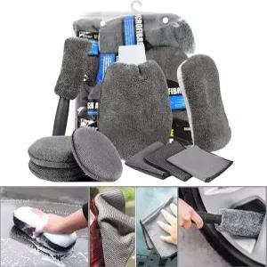 자동차 청소 키트 세차 도구 내부 외부 세차용 극세사 디테일링 세트 9 개