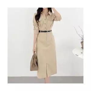한지민원피스 송혜교옷 뒷밴딩 벨트세트 롱 셔츠원피스 결혼식복장