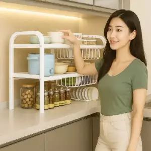 (사이즈즈 1단-선반2칸 바구니2칸)다용도 멀티 싱크대 씽크 선반 하부 상부 수납 정리 보관 틈새 주방 베란