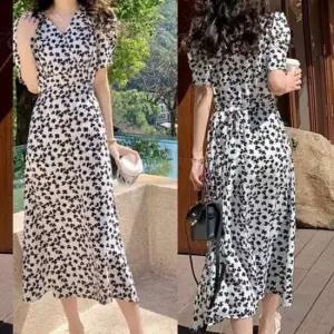 편한원피스 랩 A라인 데일리 어셔링 롱원피스 클래식 브이넥 허리