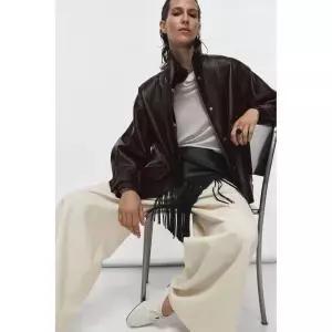 zara 자라 ZW 컬렉션 페이크 레더 재킷 - 브라운