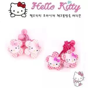 S키티 호마이카 체크 꽃방울 머리끈KL-453.키티 호마이카 체크꽃방울