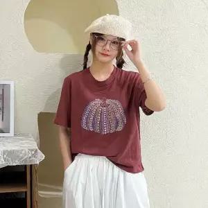 여자 프린트티 반팔 티셔츠 여름 빈티지 라운드 호박 프린트 슬림핏 상의 원픽1