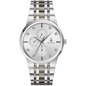 불로바 남성용 다기능 3핸드 쿼츠 시계 다이아몬드 다이얼 엣지 크리스탈