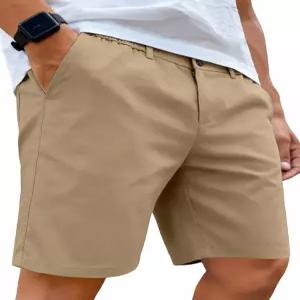 플레판 남성 코튼 5/7 인심 반바지 캐주얼 클래식 핏 엘라스틱 허리밴드 여름 트윌 치노 골프 드레스 쇼트