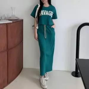 반팔 롱스커트 트레이닝 상하의 세트