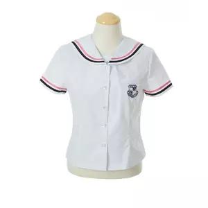 교복몰 블랙 핑크 체크배색 반팔 블라우스 (은성중) pIL9+7eDf