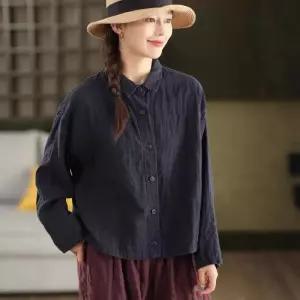 여자셔츠 롱루즈핏 가을 빈티지 샌드 워싱 린넨 연사 셔츠 칼라 긴팔 원템3
